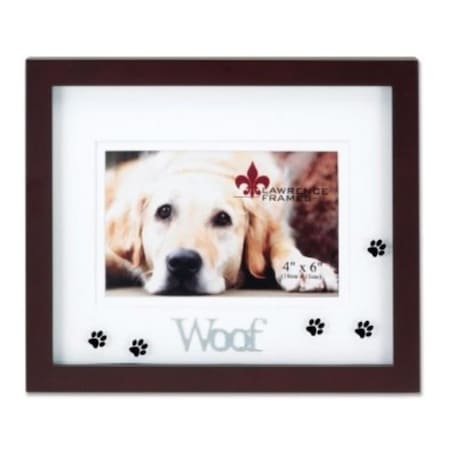 Lawrence Frames Walnut Wood 4x6 Woof Picture Frame - Matted Shadow Box Dog Frame 565564